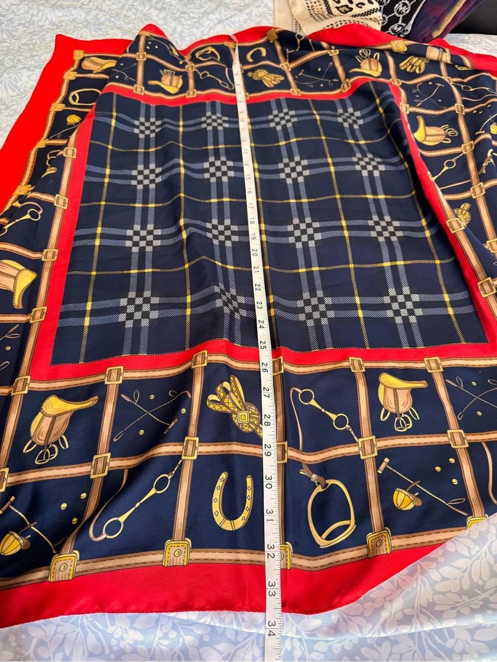 Navy and Red Equine Print Silk Scarf